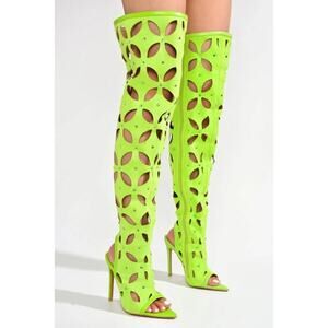 NIB Cape Robbin Diana lime green rhinestone thigh-high cut out summer heels sz 8